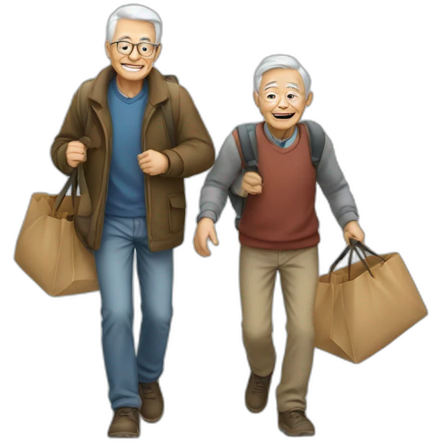 young man helping old man carry bags emoji