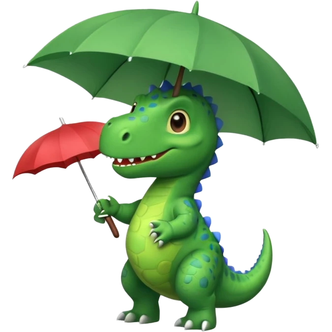 Generate a cute dinosaur with an umbrella in his hans emoji