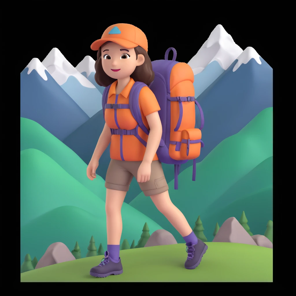 girl back packing mountains in background, close up pose emoji