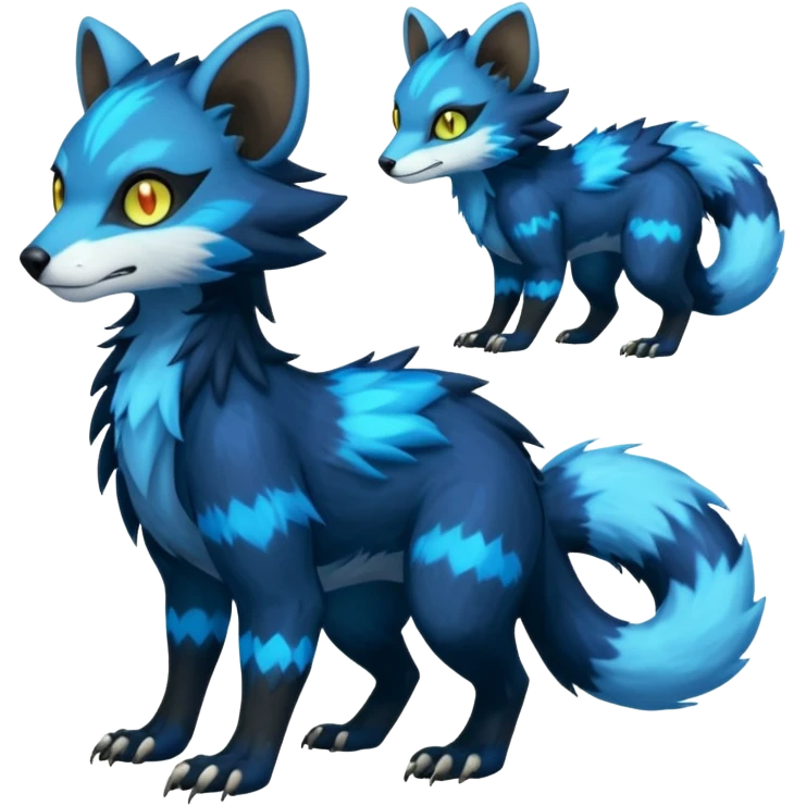 Colorful luminescent glowing Trico-Luxray-Sergal-Furret-Ferret-Wolverine-Vernid-furry-fursona-fusion-Fakemon-animal-hybrid-creature, full body emoji