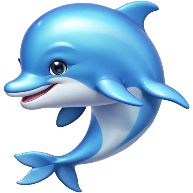 Cinematic Cute Dolphin Portrait Emoji, Head tilted playfully and inquisitively, featuring a smooth, streamlined body with shimmering, silvery-blue skin and round, sparkling eyes full of playful charm, Simplified yet irresistibly adorable features, highly detailed, glowing with a warm, friendly oceanic glow, high shine, affectionate and lively, stylized with a touch of aquatic whimsy, soft glowing outline, capturing the essence of a mischievous yet loving dolphin that appears as if it could splash out of the screen into your arms! emoji