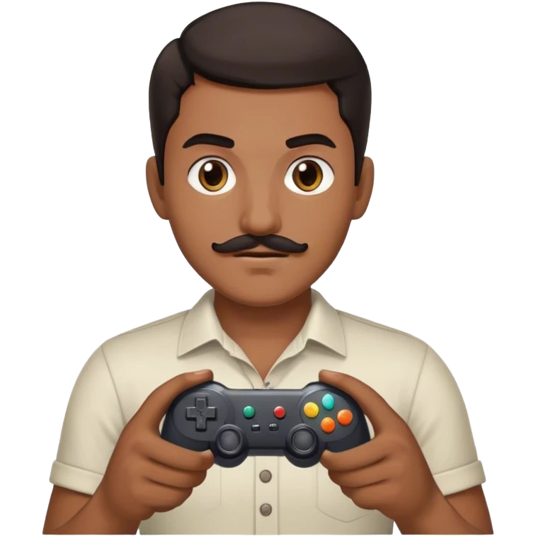 dark hair dark eye man with short mustache holding game controller emoji