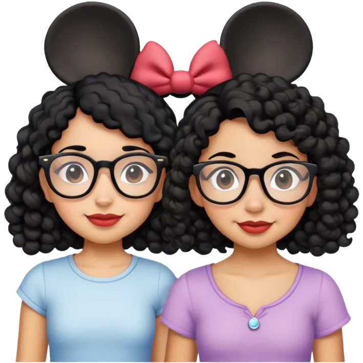 two girls with black curly hair and glasses at disney world  emoji
