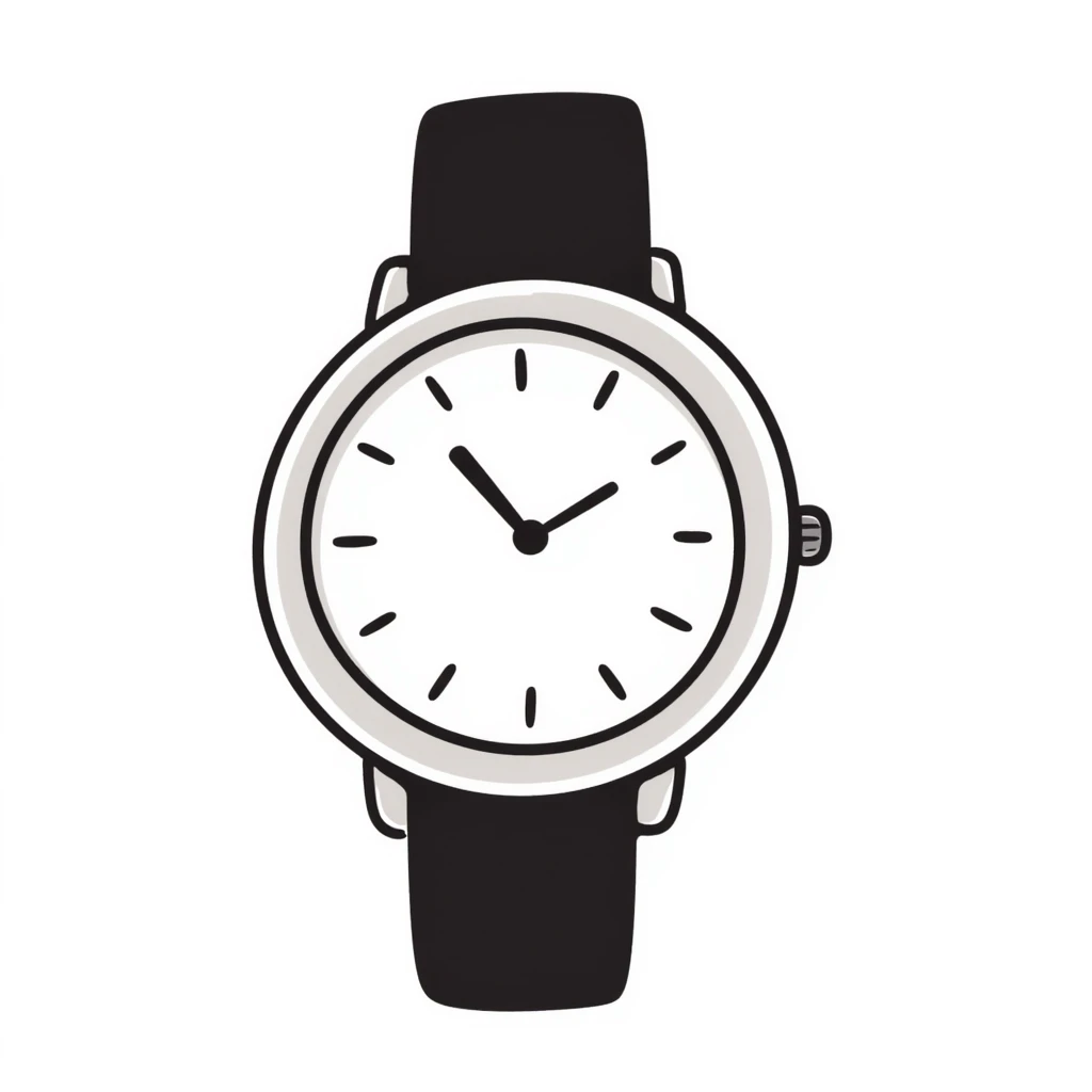a clock or wristwatch with visible face and hands, in pastel colors dd9fb0, ffc6d3, a3bfc9, c4bee2, f1b091, detailed hand-drawn doodle style emoji