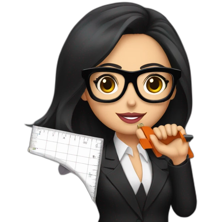 megan fox, wearing big black glasses and black suit, holding a ruler emoji