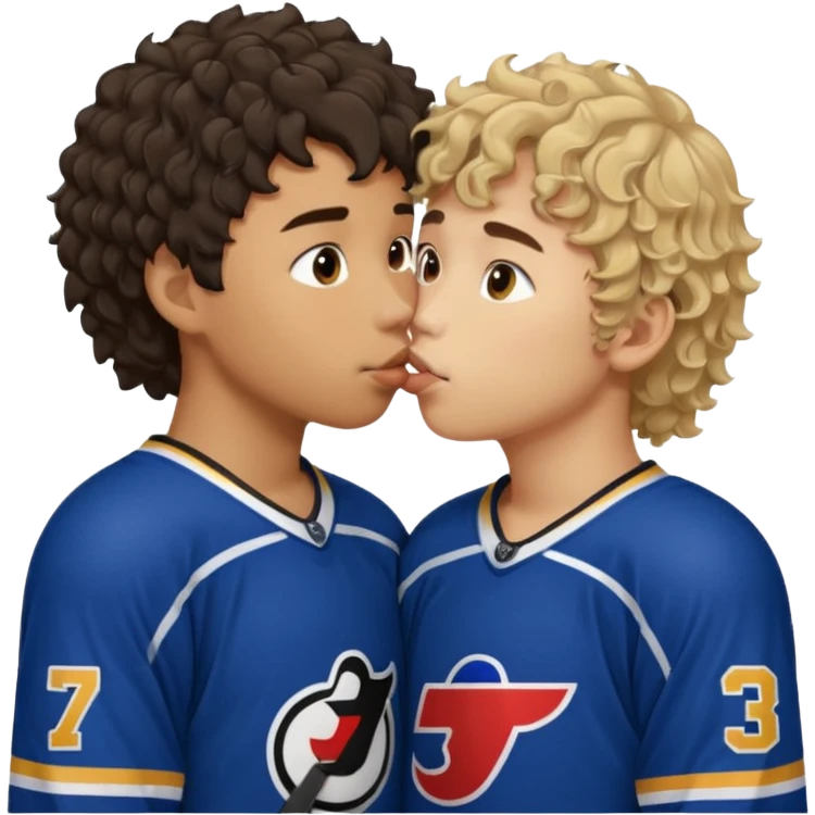 Asian Straight Dark hair boy hockey player kissing curly hair dirty blonde hockey player boy emoji