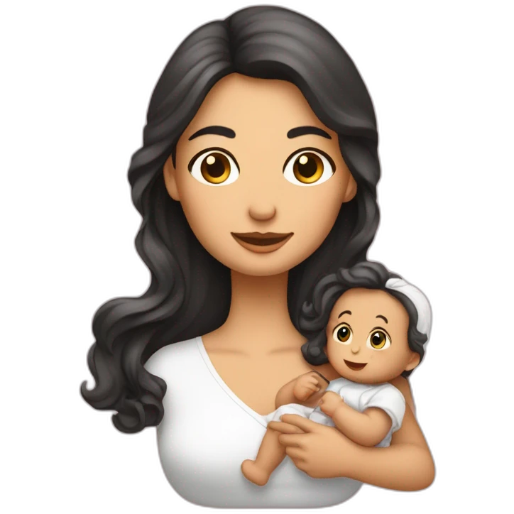 Femme italienne aux cheveux longs et son bébé emoji