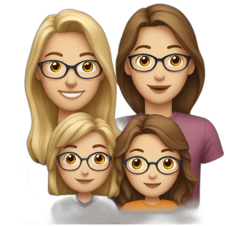 White family of 4, 1 mom with brown hair, 1 big boy with Brown hair, 2 girls with glasses and long blond hair emoji