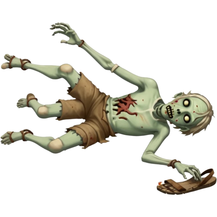 fullbody zombie leper laying on the ground, one arm outstretched, ancient sandals, loose shirt emoji