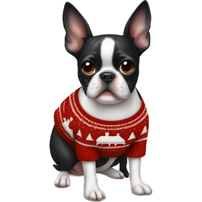 Boston Terrier wearing christmas Sweater  emoji