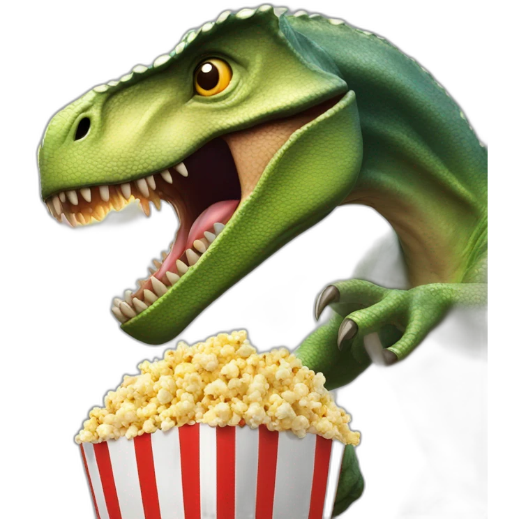 dinosaur firing laser beams trhough his eyes while eating popcorn emoji
