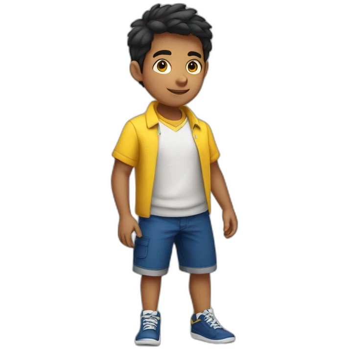 latin american kid student wearing yellow shirt and deep blue shorts emoji