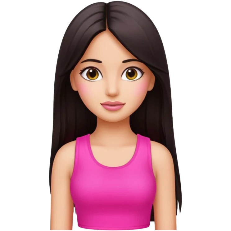 a pretty bratz emoji that looks like bollywood actress katrina kaif with straight  hair wearing a neon pink sleeveless top
She should look exactly like Katrina Kaif. emoji