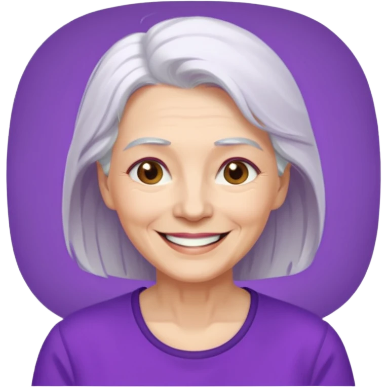 older woman with white hair and purple shirt emoji