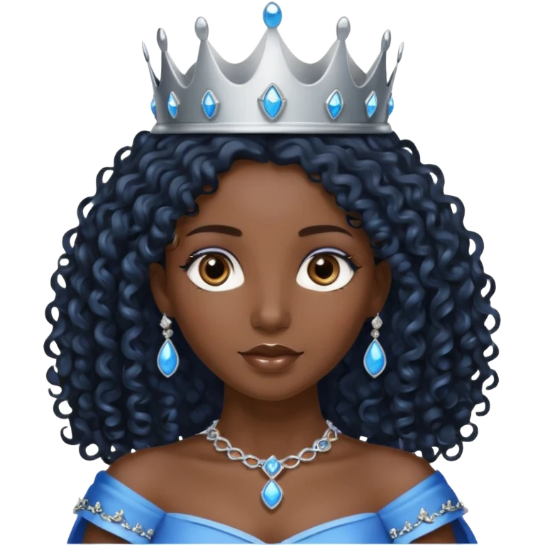 Por favor hazme el emoji de la princesa pero morena con el pelo negro y rizado y largo, los ojos marrones y la corona plateada con jollas azules emoji