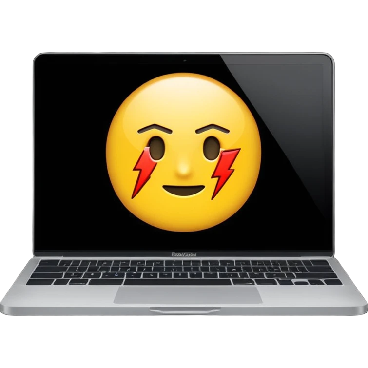 macbook desligado com um sinal de flash emoji