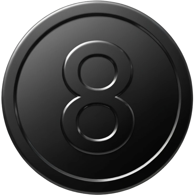 Emoji icon of a black coin with engraved number 8, minimalist style, isolated emoji