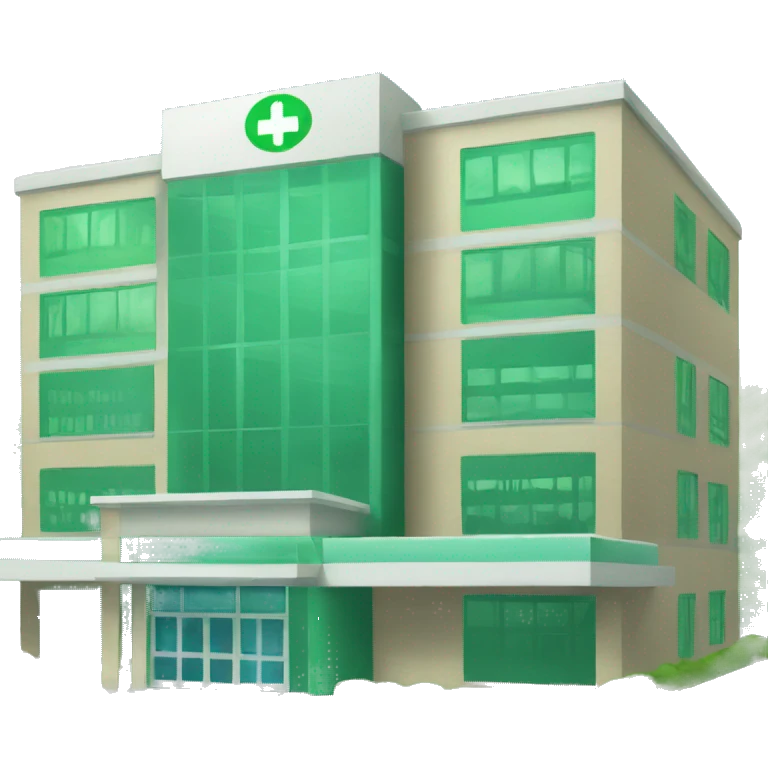 Hospital building with green sign written “24h” in it emoji