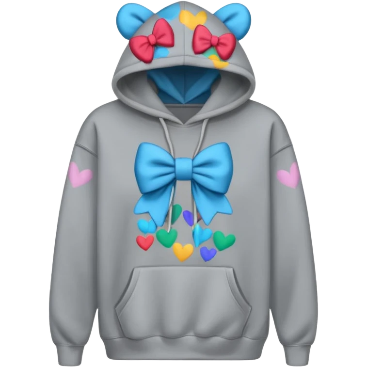 a gray oversized hoodie with a bow print on the chest emoji