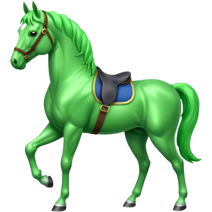 Green horse stands up with two feets facing left  emoji