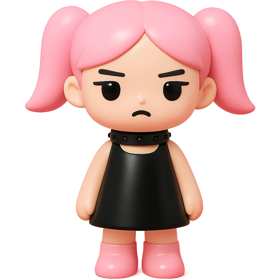 BLACKPINK-inspired gothic choker, no hearts, black and pink, glossy and bold, vinyl figure style emoji