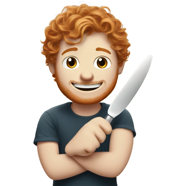 Ed Sheeran holding a butter knife with a happy look on his face emoji