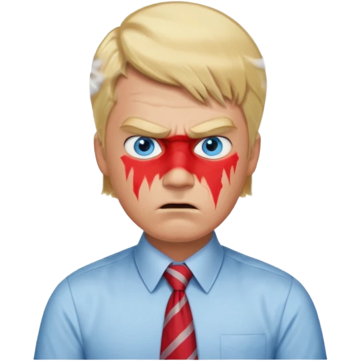 A guy with blonde hair and blue eyes that looks masculine. make him wear a shirt with a tie. he is danish. He is very angry with a red face and steam above his head emoji
