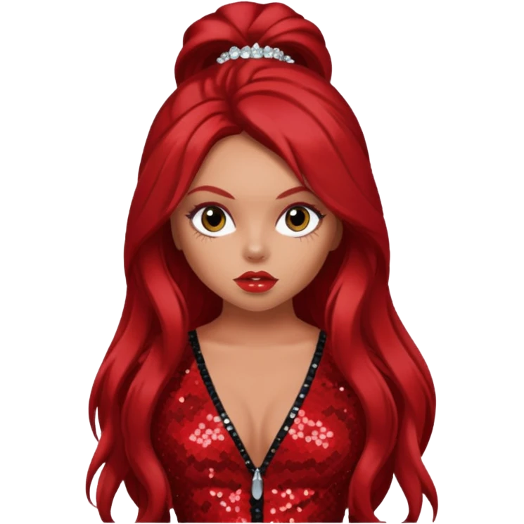 Jesy Nelson from Little Mix with long red hair, red sequin outfit emoji