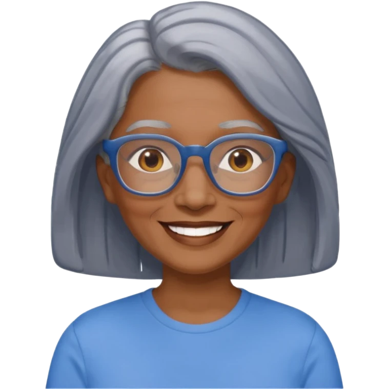 Older woman of color with gray shoulder length  hair and glasses and smiling emoji