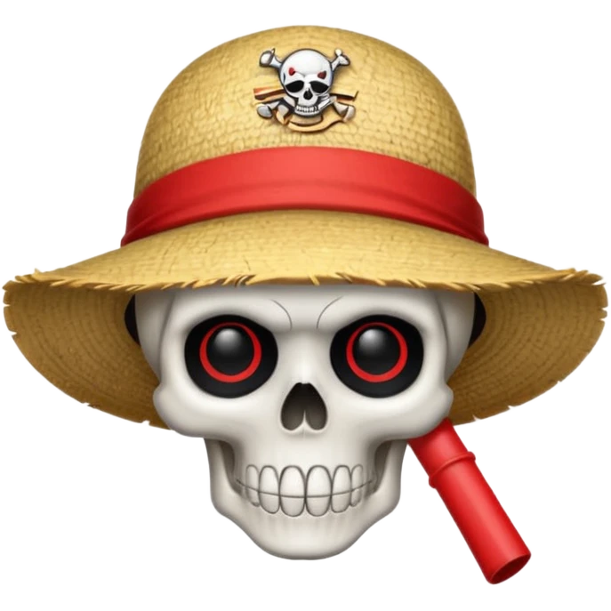 Luffy straw hat logo but.his head is a skull and the line in the hat is red without a hair and a completely black eyes emoji