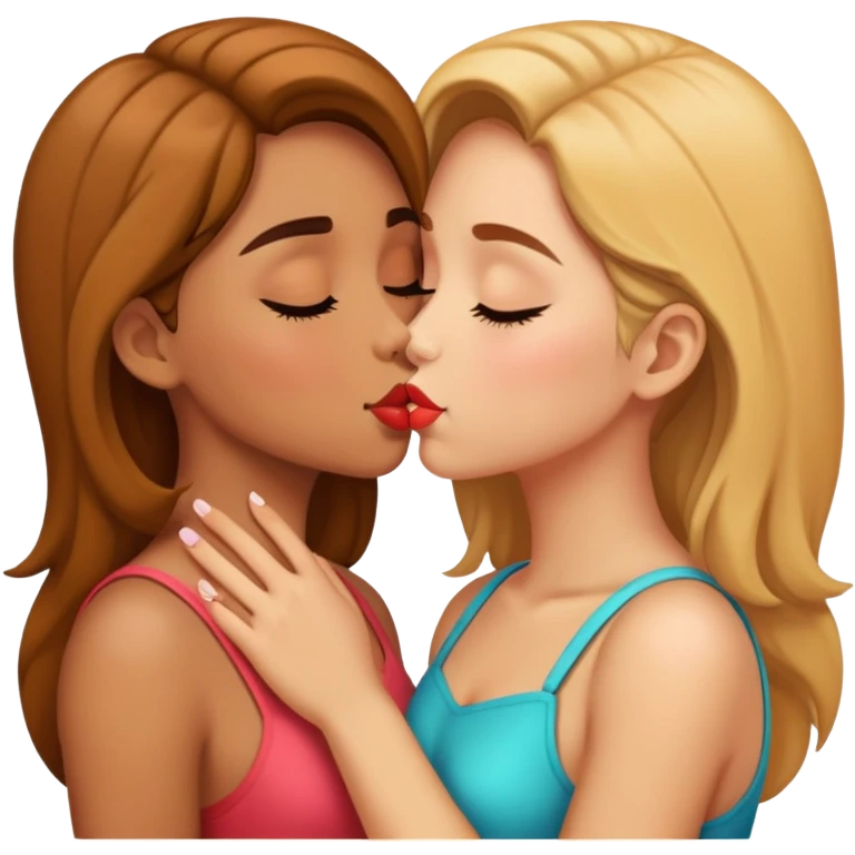 Two girls in love kissing, black emoji