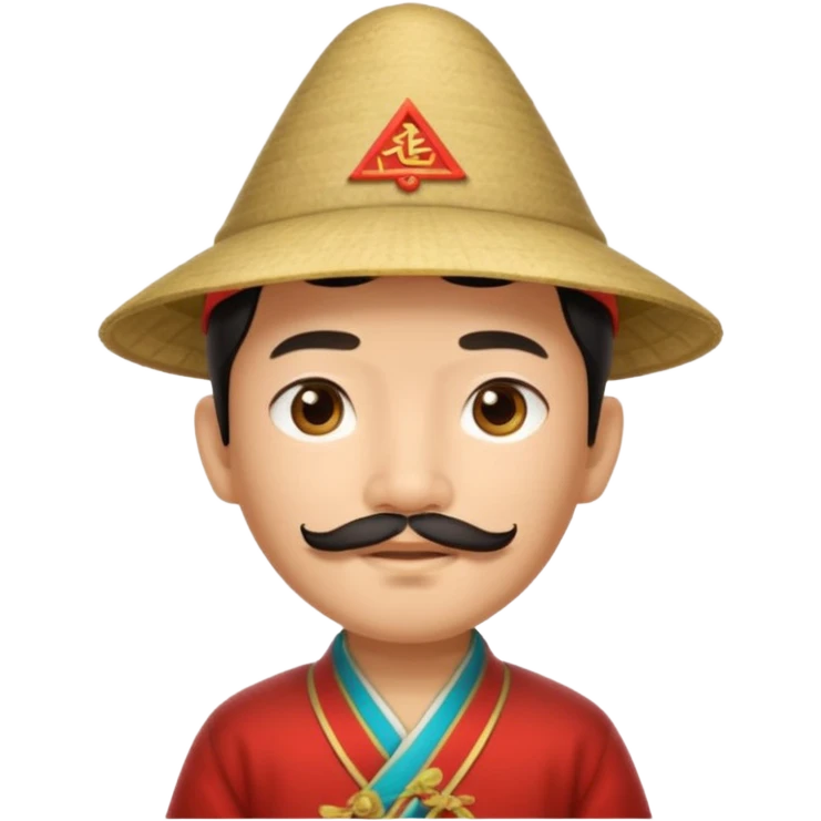 An Asian boy, with little mustache and little beard and a traditional triangle Chinese hat emoji