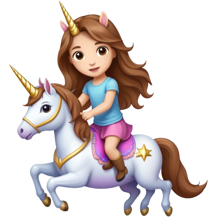 light-skinned little girl with long brown hair riding a unicorn emoji
