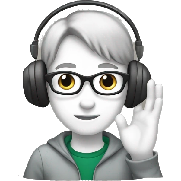 student with headphone, hand raised emoji