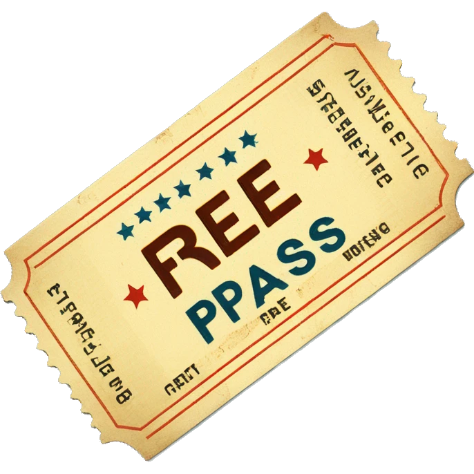 A vintage cinema ticket which says 'free pass' on it emoji