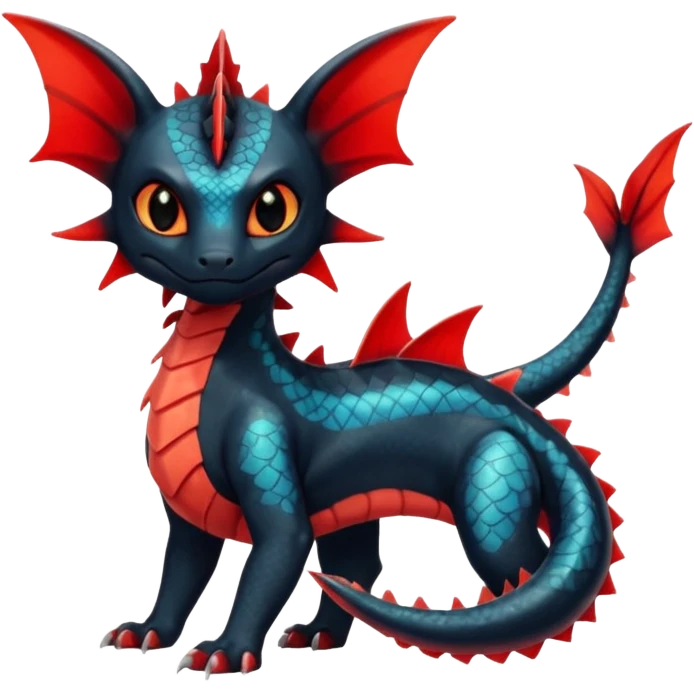 Shiny Red And Black Colorful Litten-Salandit-Vaporeon-Toothless-Fakémon-hybrid-creature (full body)  emoji