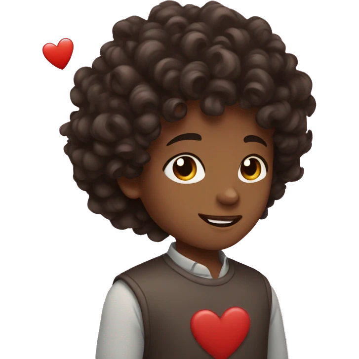 boy with dark brown curly hair with hearts around him emoji