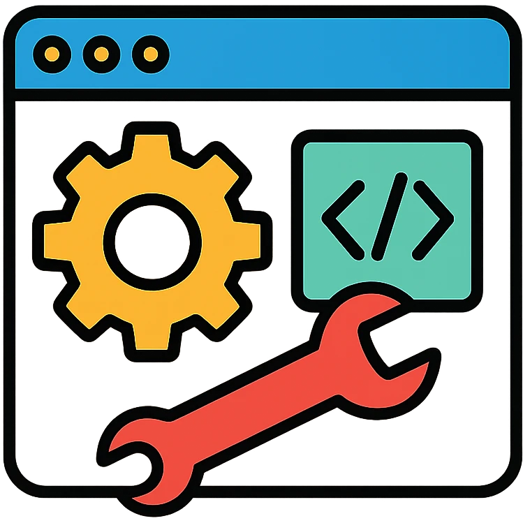App development interface with tools and code emoji