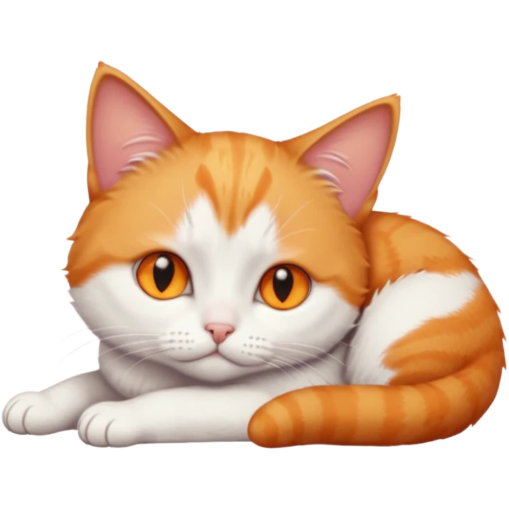 full body sad tiny short hair ginger and white cat with orange eyes lying down emoji