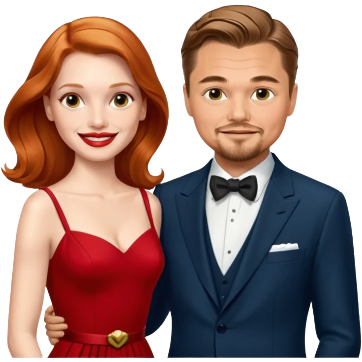leonardo di caprio and Jessica Chastain in a red dress emoji