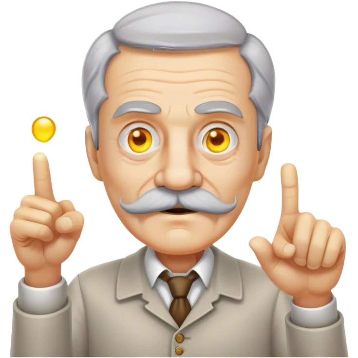 a grey oldman with moustache pointing on the screen with his finger and his eyes glow yellow light very bright emoji