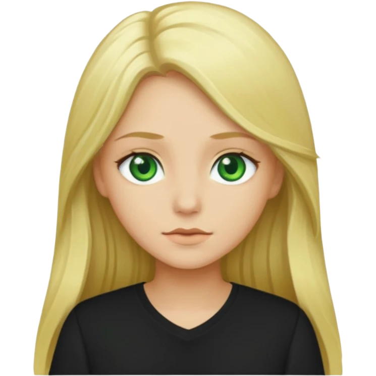 Long blonde hair with green eyes and black shirt emoji