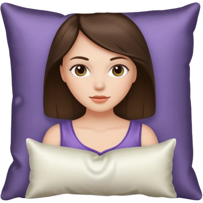 brunette white girl with a silk pillow emoji