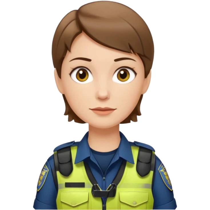 white woman cop with a khaki tactical vest, minimal details, friendly expression emoji