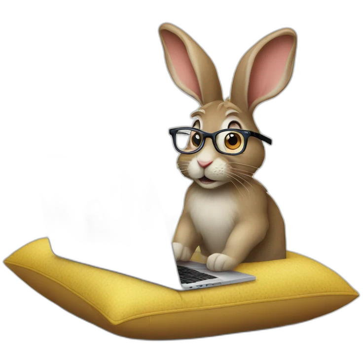 rabbit-with-eyeglasses-leaning-against-a-pillow-while-using-a-macbook emoji