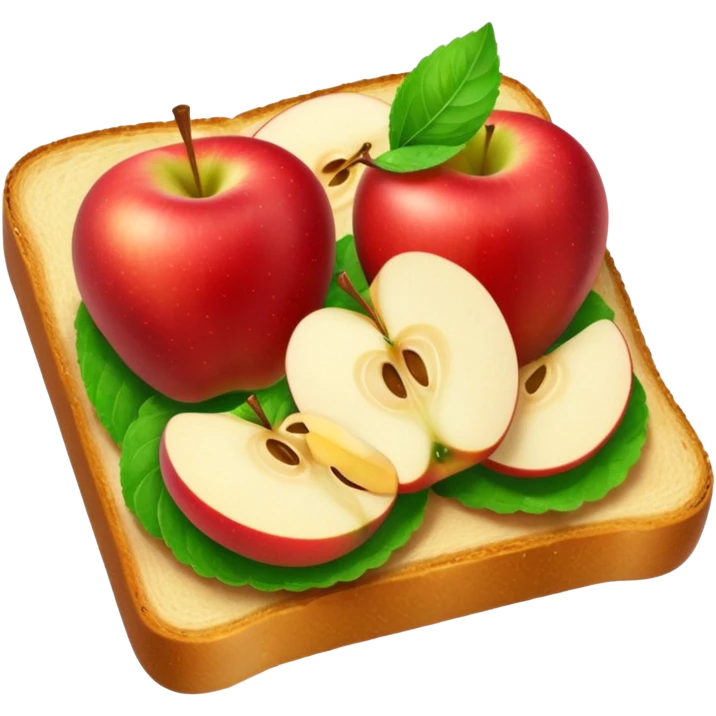 toast with apple slices on top, apples with a mint leaf garnish, no text emoji