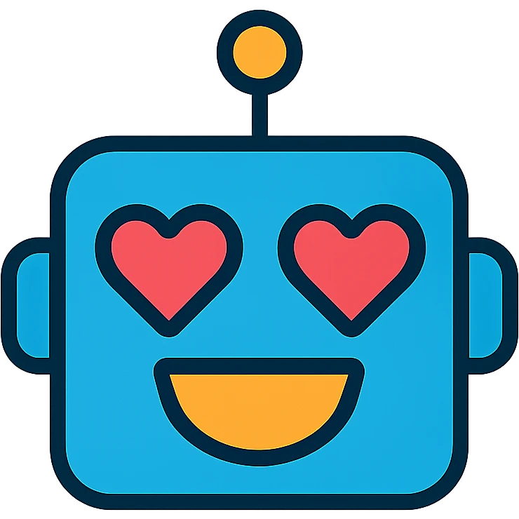 a happy robot face with heart eyes emoji
