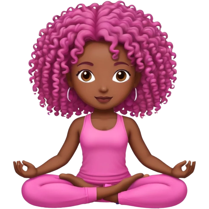 Yoga girl wear pink dark skin curly hair  emoji