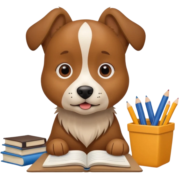 dog with homework scraps around, mischievous emoji