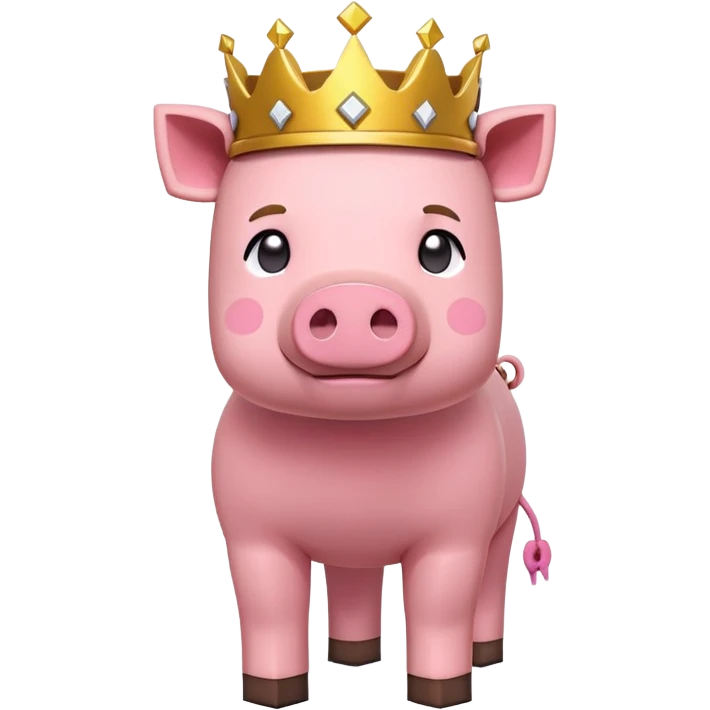 Minecraft pig full body pink blocky animal with square head wearing a crown emoji